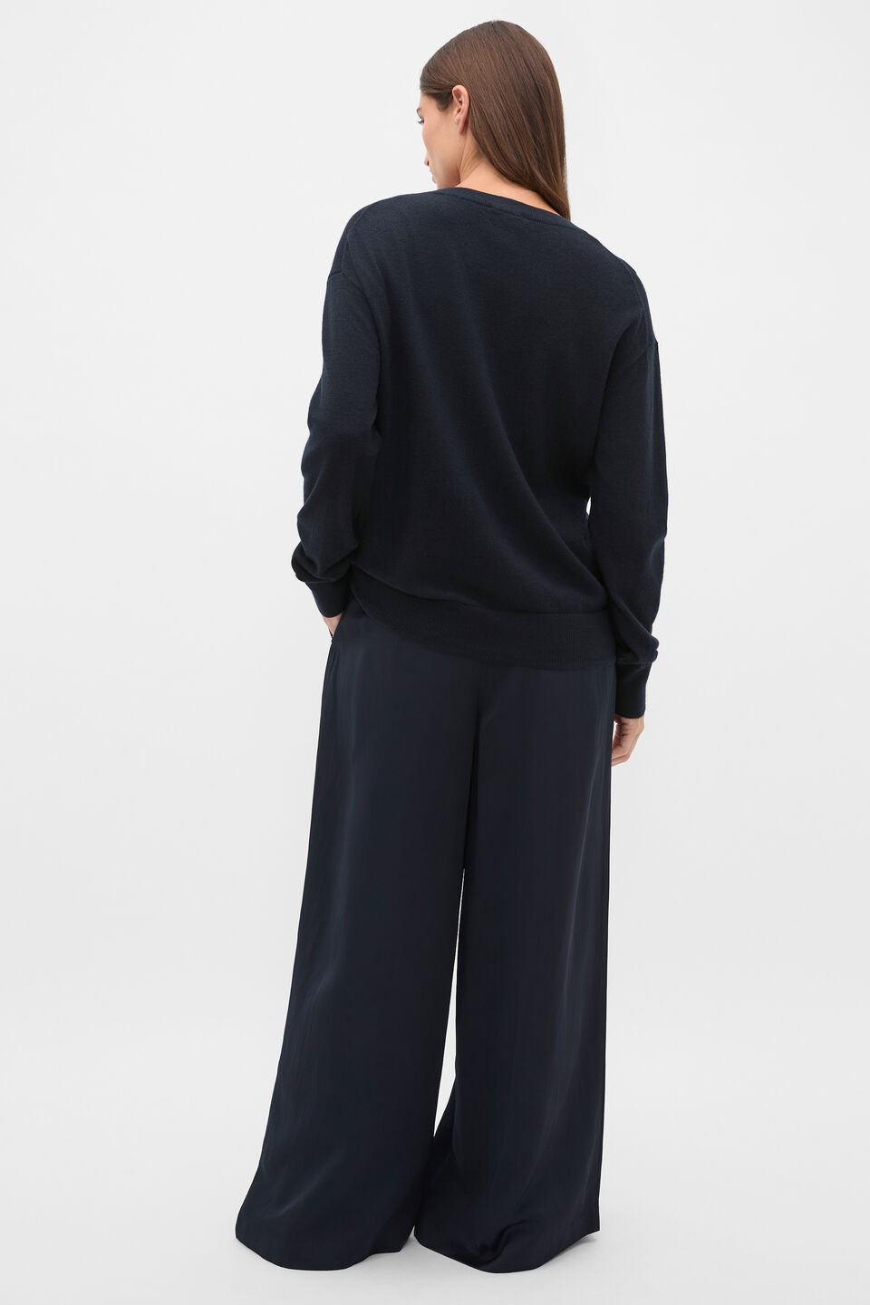 Australian Merino V Neck Knit  Twilight Blue