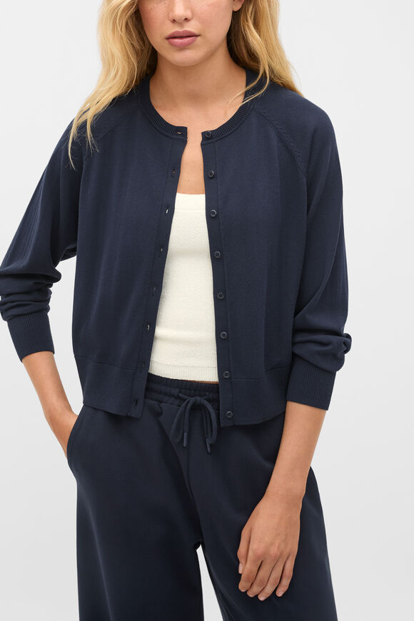 Cotton Blend Raglan Cardigan  Twilight Blue  hi-res