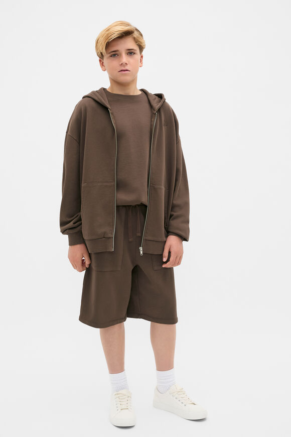 Garment Dye Zip Through Hoodie  Chocolate  hi-res