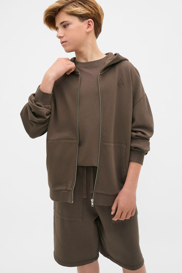 Garment Dye Zip Through Hoodie  Chocolate  hi-res