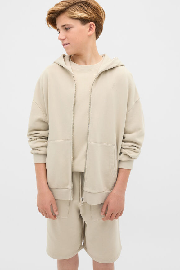 Garment Dye Zip Through Hoodie  Cool Stone  hi-res
