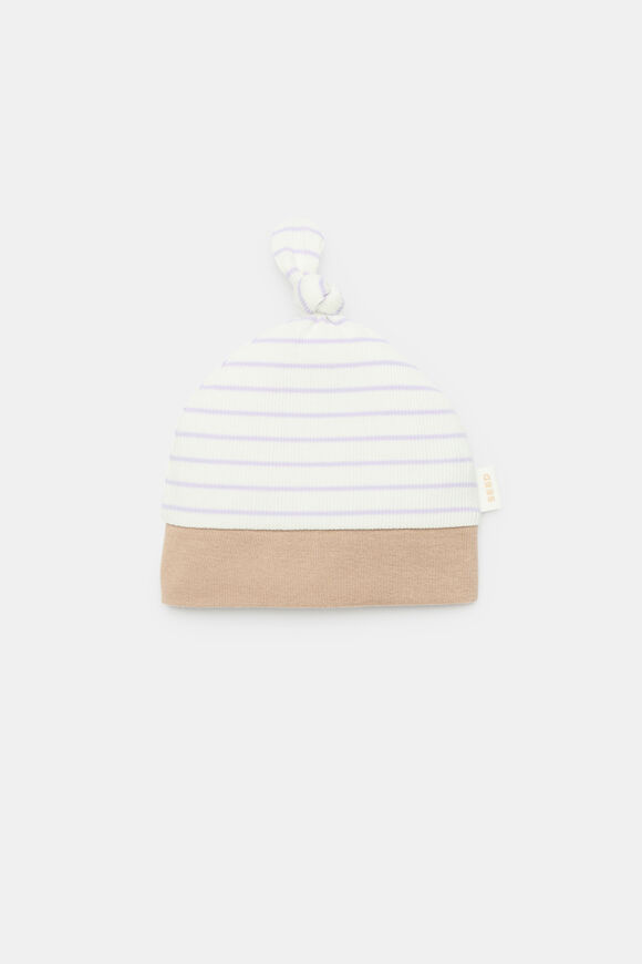 Stripe Knotted Beanie  Lavender  hi-res