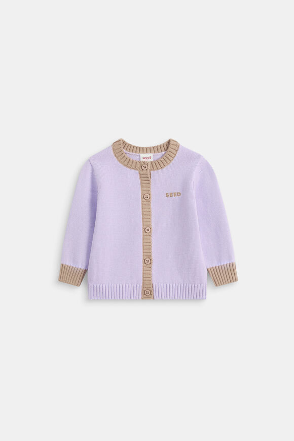 Colourblock Knit Cardigan  Lavender  hi-res