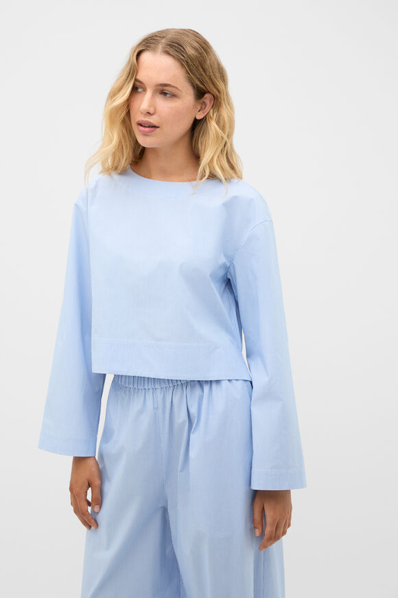 Poplin Stripe Cropped Blouse  Blue Haven Stripe  hi-res