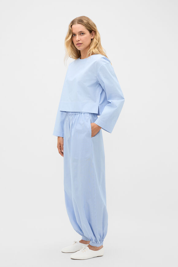Poplin Stripe Cropped Blouse  Blue Haven Stripe  hi-res