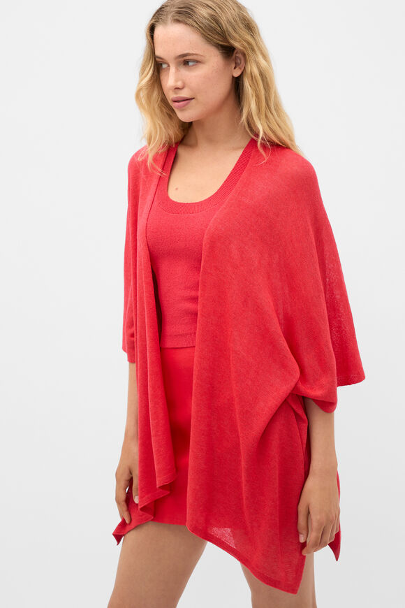Fine Knit Poncho  Chilli Red  hi-res