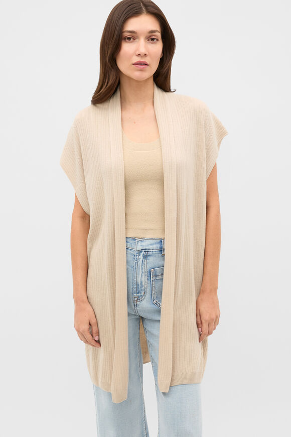 Rib Knit Poncho  Cashew Cream Marle  hi-res