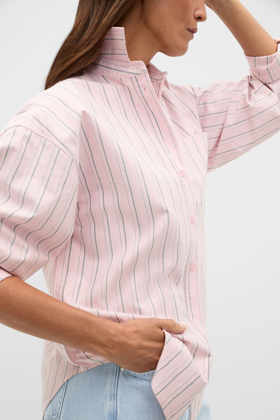 Cotton Relaxed Shirt  Pale Blossom Stripe