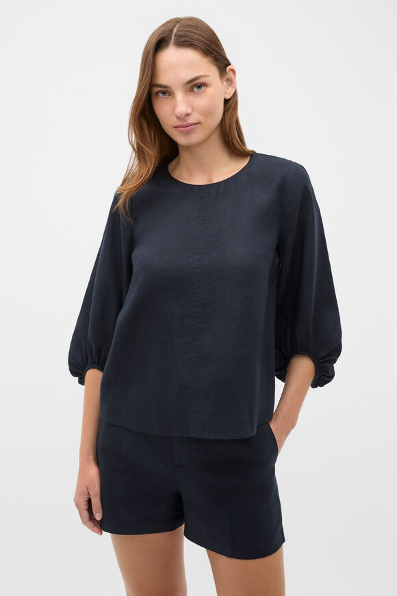 Core Linen Balloon Sleeve Top  Twilight Blue  hi-res