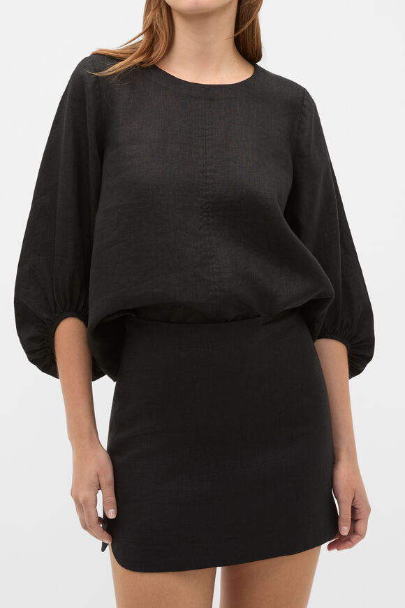Core Linen Curve Hem Mini Skirt  Black  hi-res