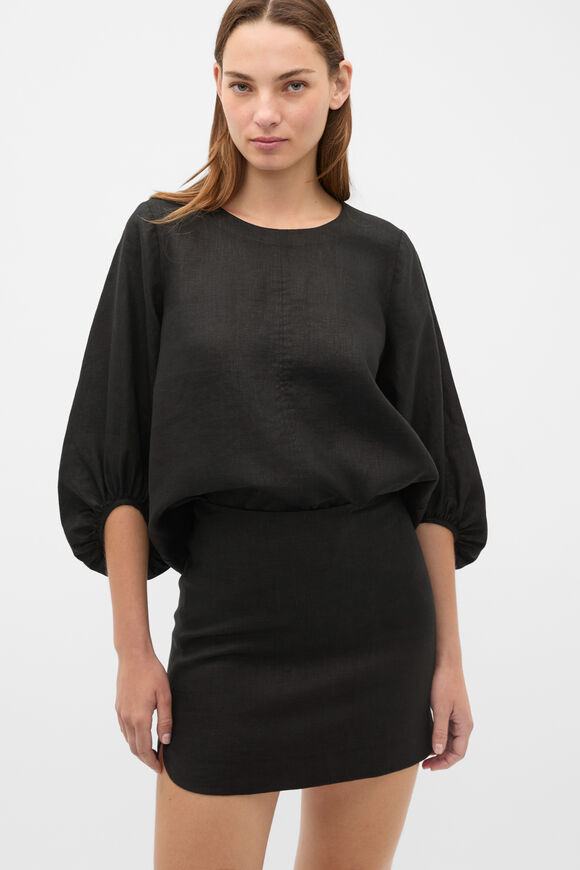 Core Linen Curve Hem Mini Skirt  Black  hi-res