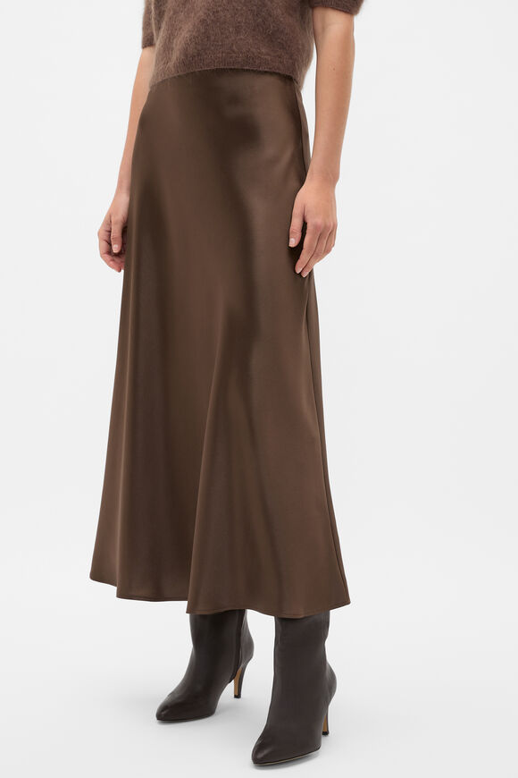 Satin Midi Skirt  Chestnut  hi-res