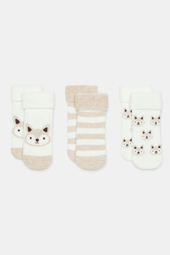Baby Terry Fox Sock 3 Pack  Oat Marle  hi-res