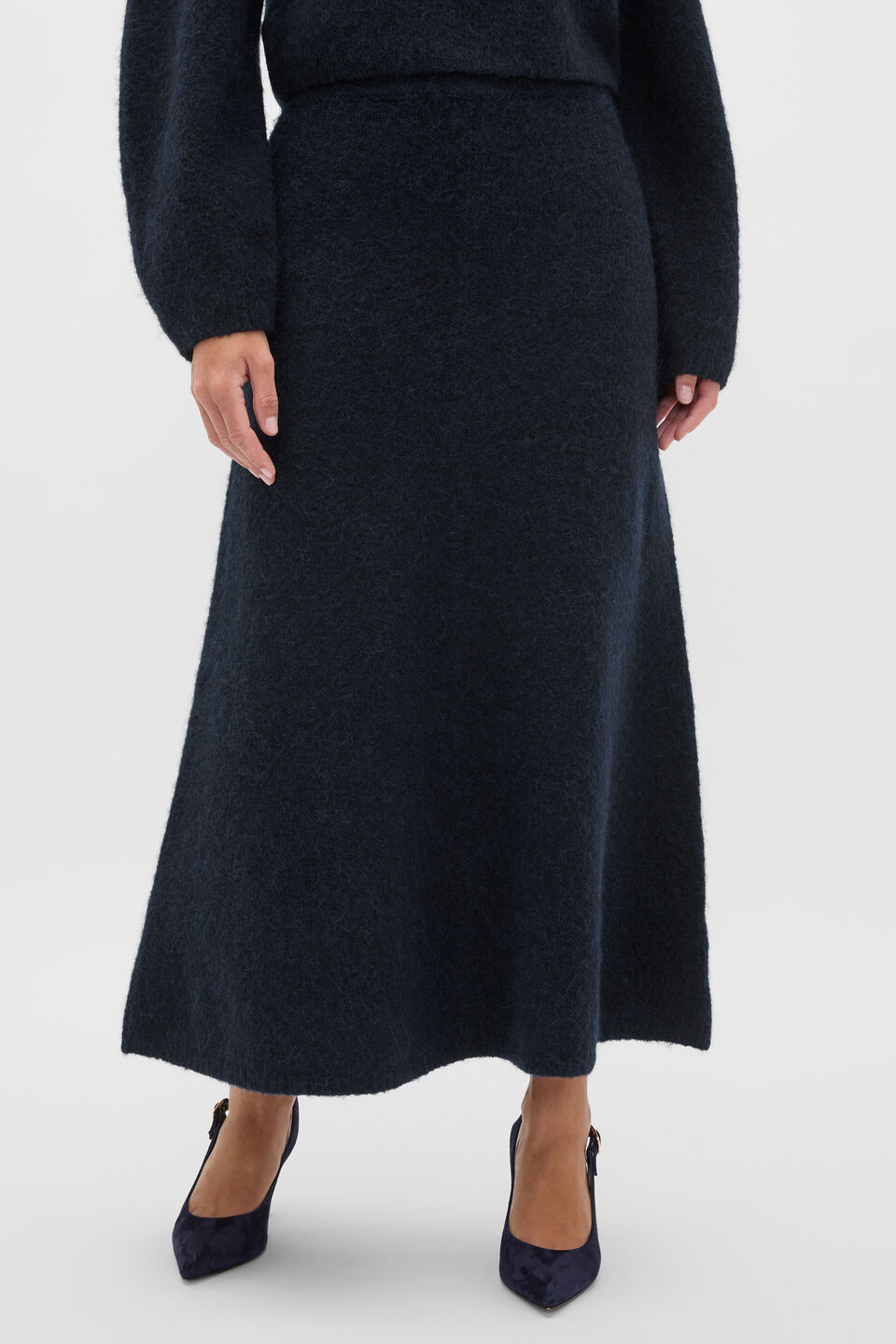 Luxe Fluffy Knit Skirt  Twilight Blue