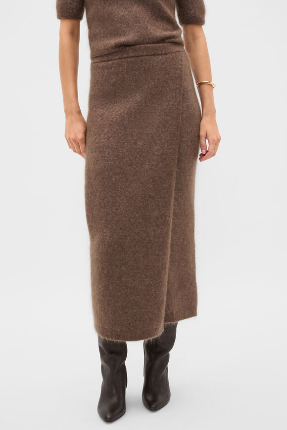 Fluffy Knit Wrap Skirt  Chestnut  hi-res