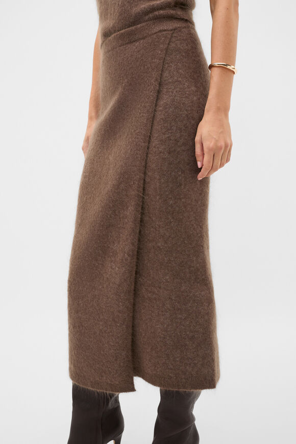 Fluffy Knit Wrap Skirt  Chestnut  hi-res