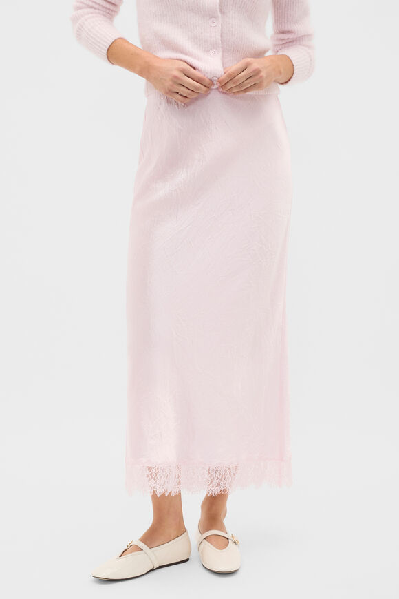 Crinkled Satin Lace Detail Skirt  Primrose  hi-res