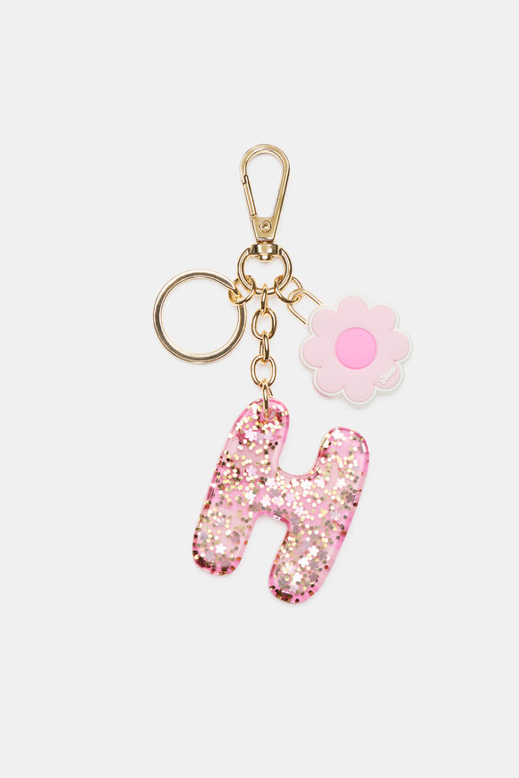 Pink Stripe Initial Keyring  H  hi-res