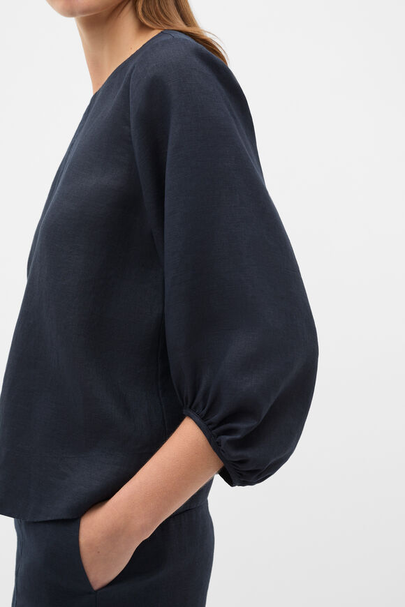 Core Linen Balloon Sleeve Top  Twilight Blue  hi-res