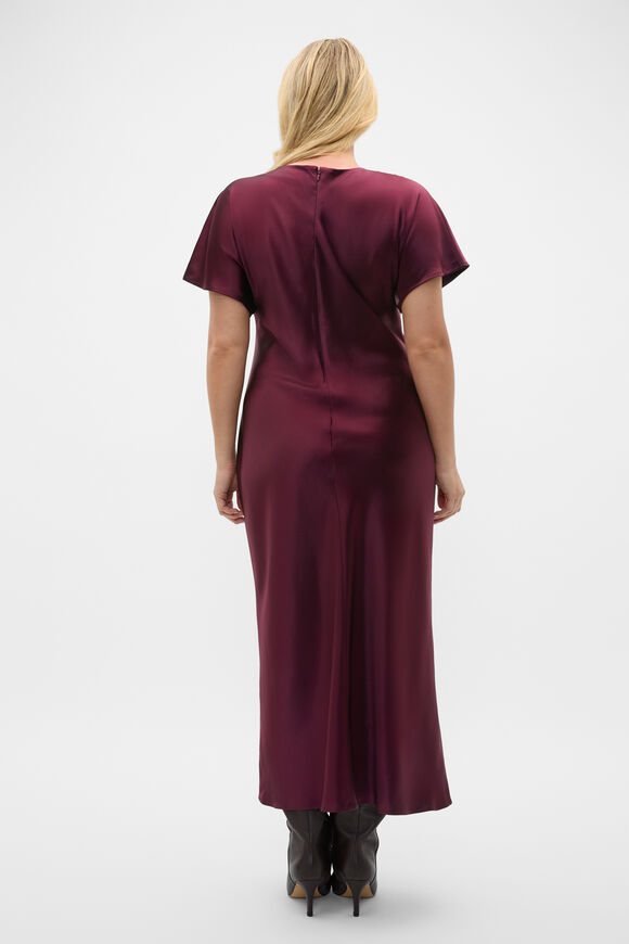 Satin Knot Front Dress  Plum Red  hi-res