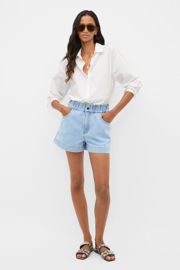 Denim Relaxed Paperbag Short  Glacial Blue Wash  hi-res