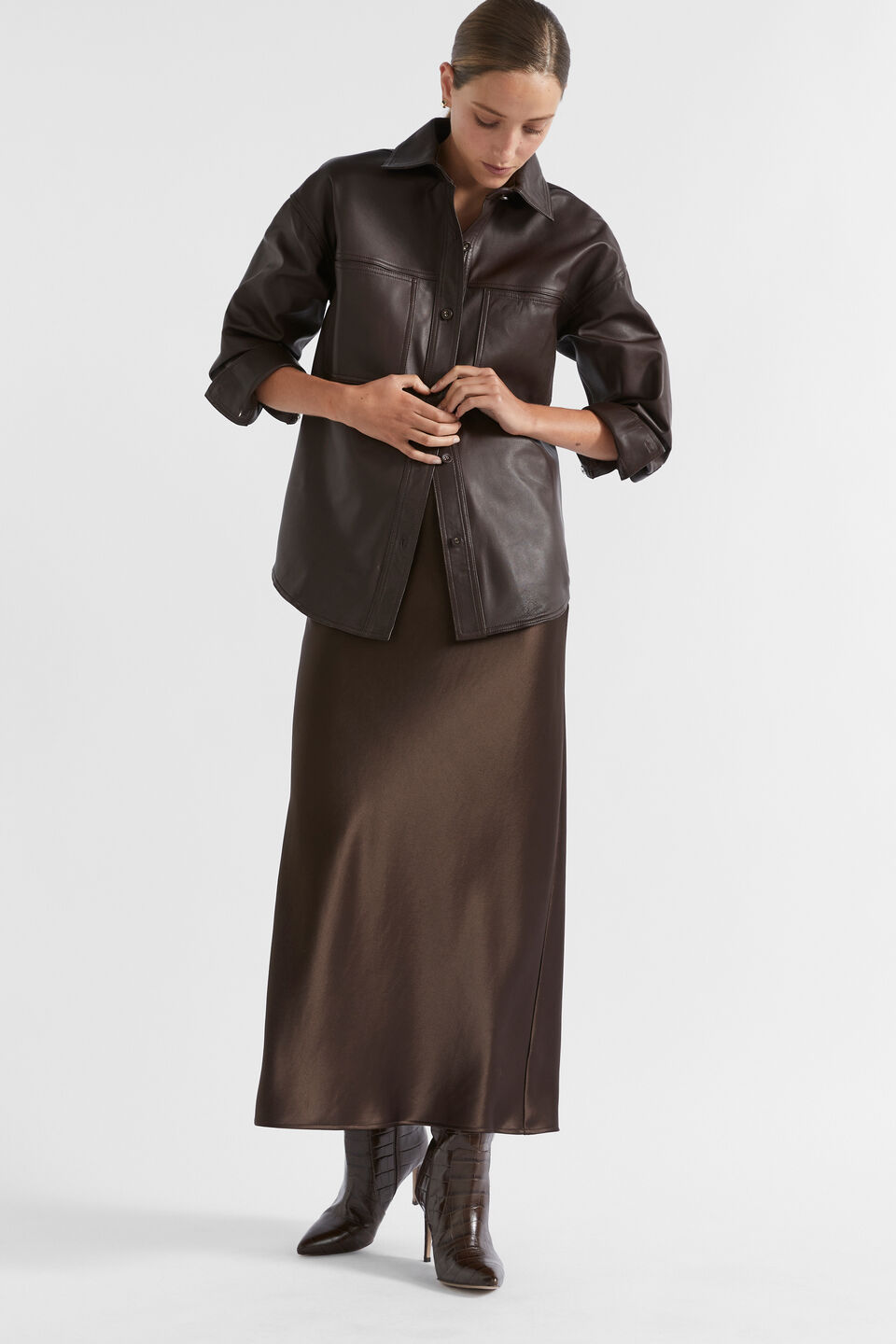 Leather Overshirt  Dark Espresso