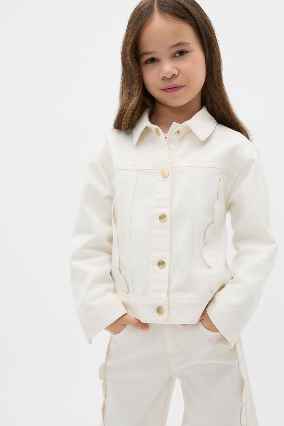 Scallop Denim Jacket  Classic Cream