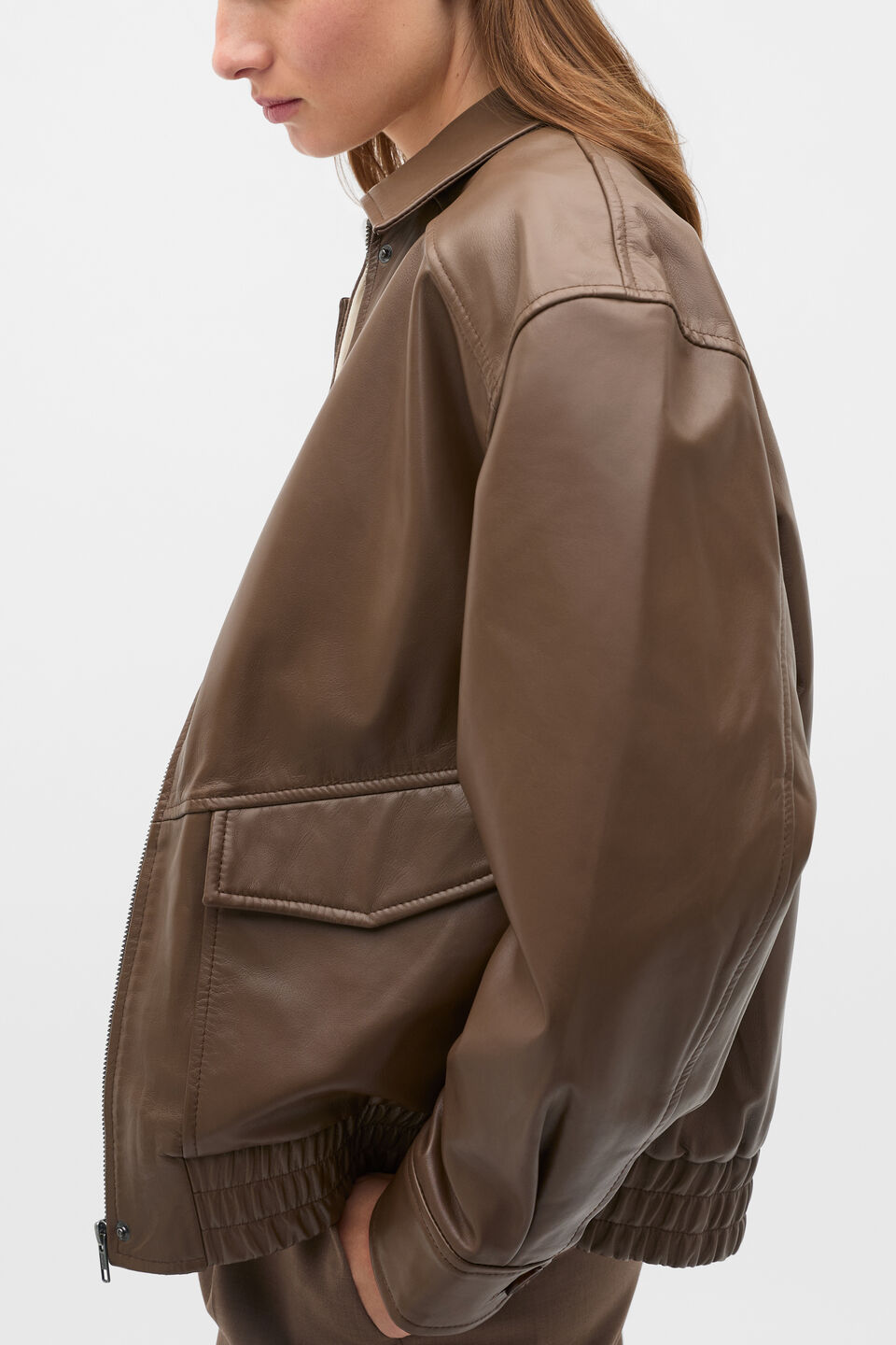 Leather Bomber Jacket  Chestnut