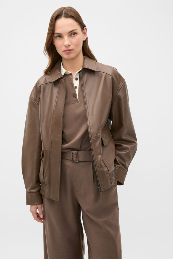 Leather Bomber Jacket  Chestnut  hi-res