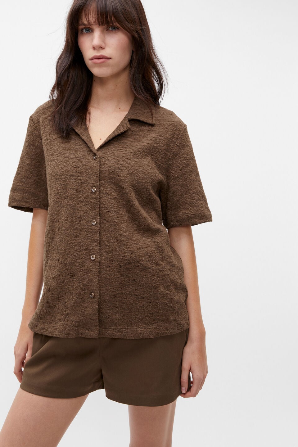 Textured Boucle Polo  Dark Praline