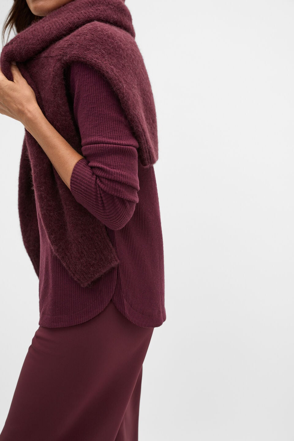 Supersoft Rib Relaxed Top  Plum Red