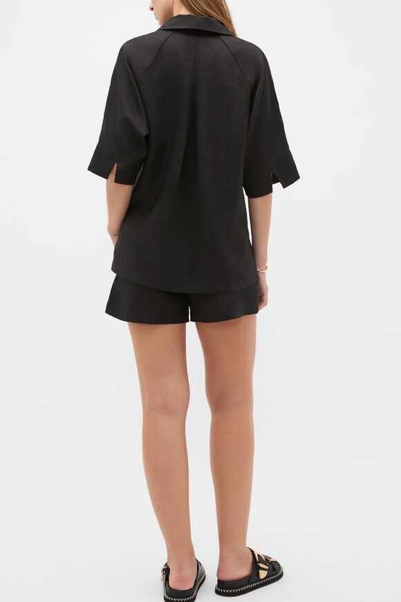 Core Linen Half Placket Popover  Black  hi-res