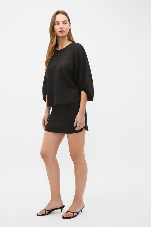 Core Linen Balloon Sleeve Top  Black  hi-res
