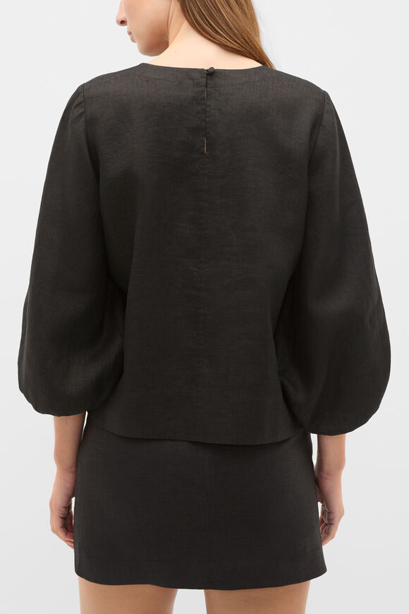 Core Linen Balloon Sleeve Top  Black  hi-res