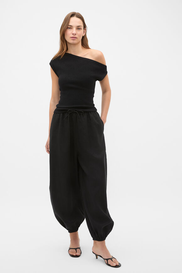 Linen Balloon Tie Pant  Black  hi-res