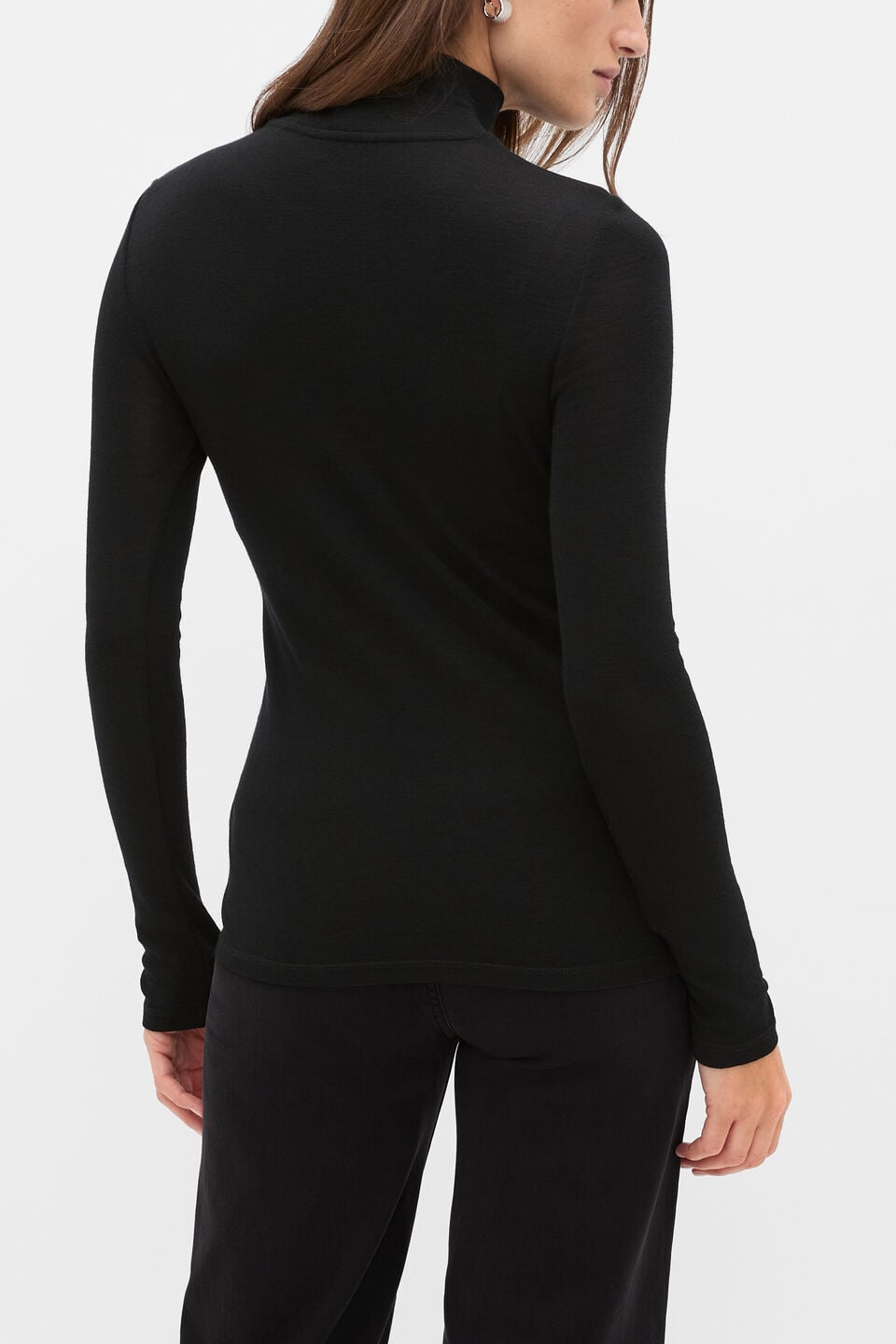 Australian Merino Mock Neck Top  Black