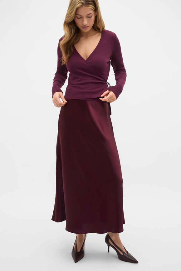 Australian Merino Wrap Top  Plum Red  hi-res