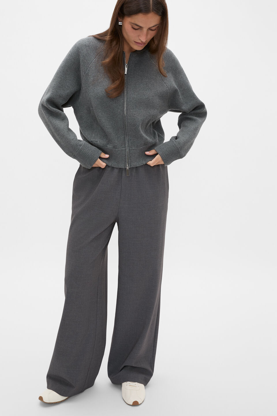 Double Knit Bomber Cardigan  Charcoal Grey Marle