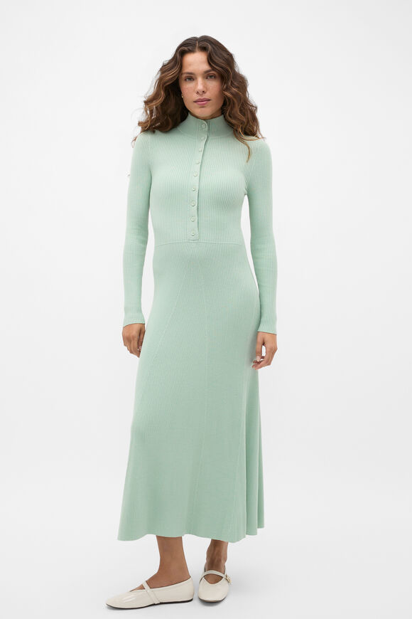 Button Down Mock Neck Knit Dress  Soft Moss  hi-res