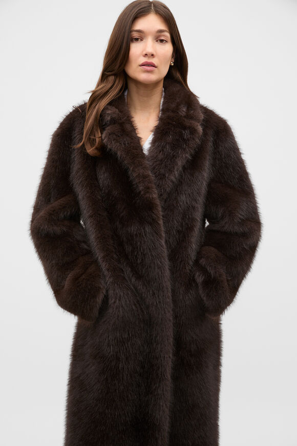 Maxi Faux Fur Coat  Coffee Bean  hi-res