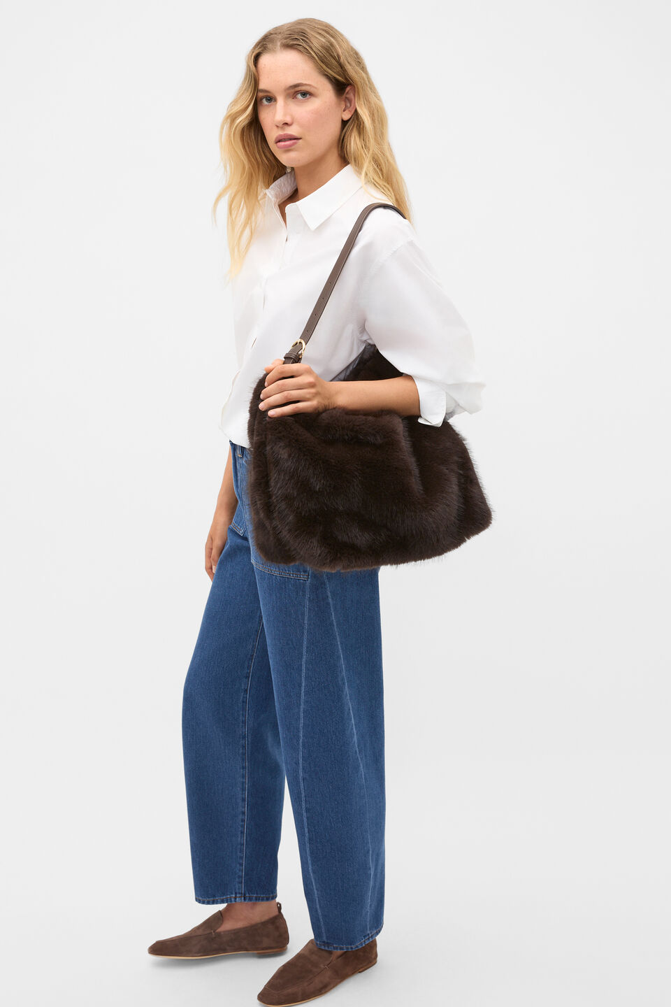 Fur Hobo Bag  Coffee Bean