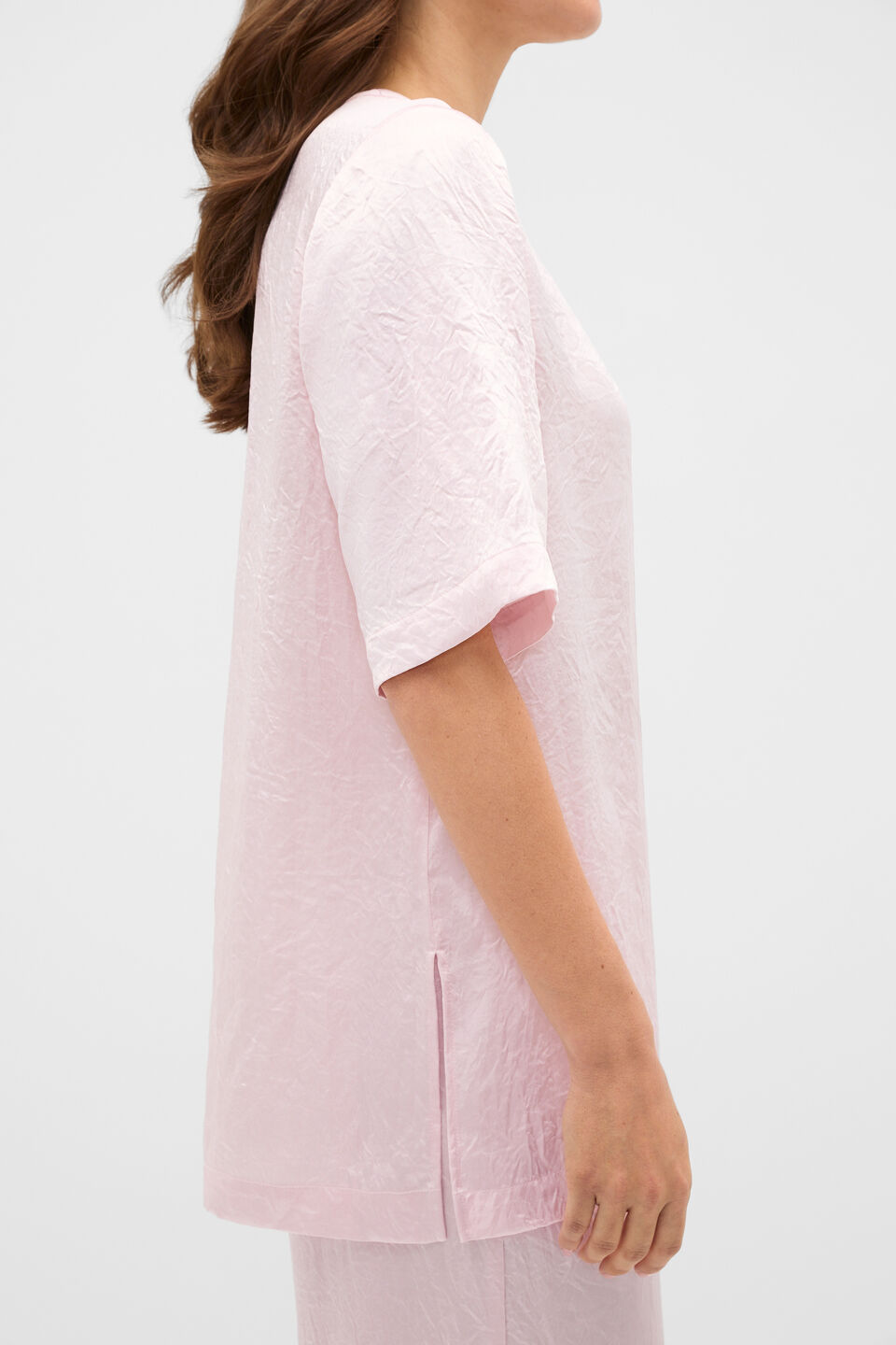 Crinkled Satin Longline Tee  Primrose