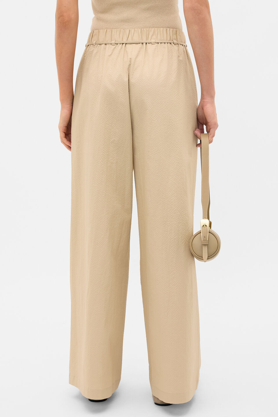 Textured Wide Leg Pant  Cashew Cream