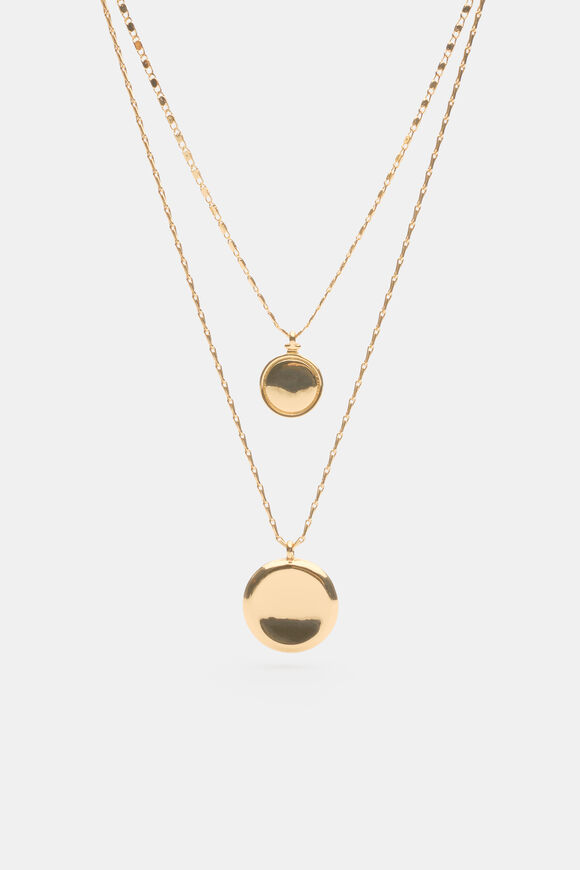 Sculptural Pendant Layered Necklace  Gold  hi-res
