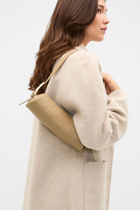 Leather Rounded Shoulder Bag  Cashew  hi-res