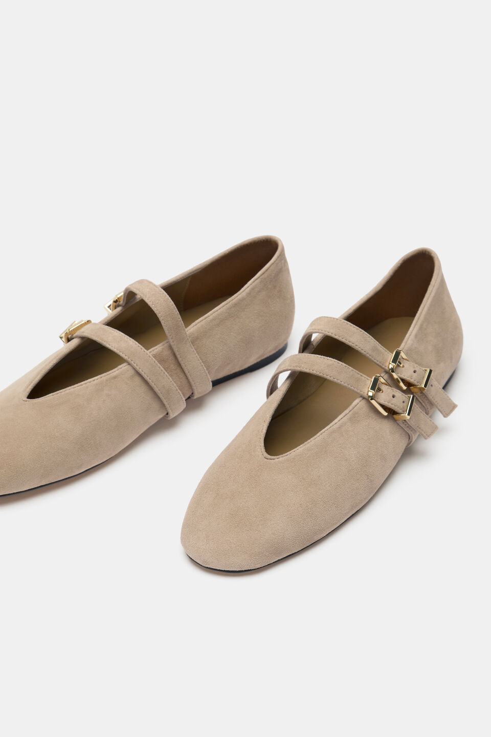 Astor Double Strap Ballet Flat  Cashew Suede