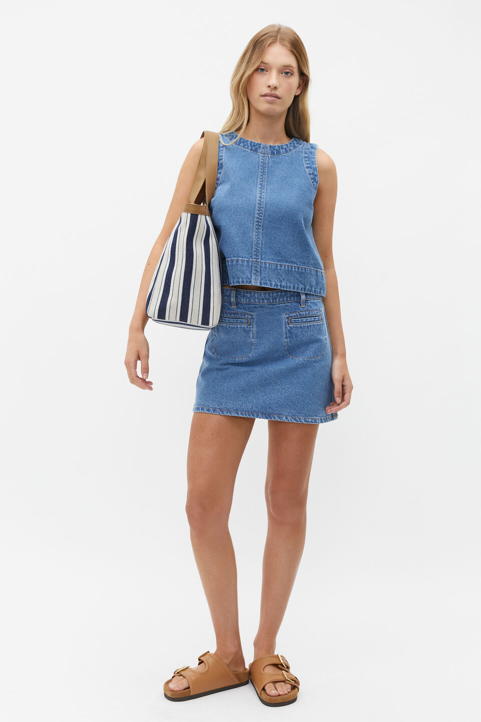 Denim Mini Pocket Skirt  Sea Blue Wash