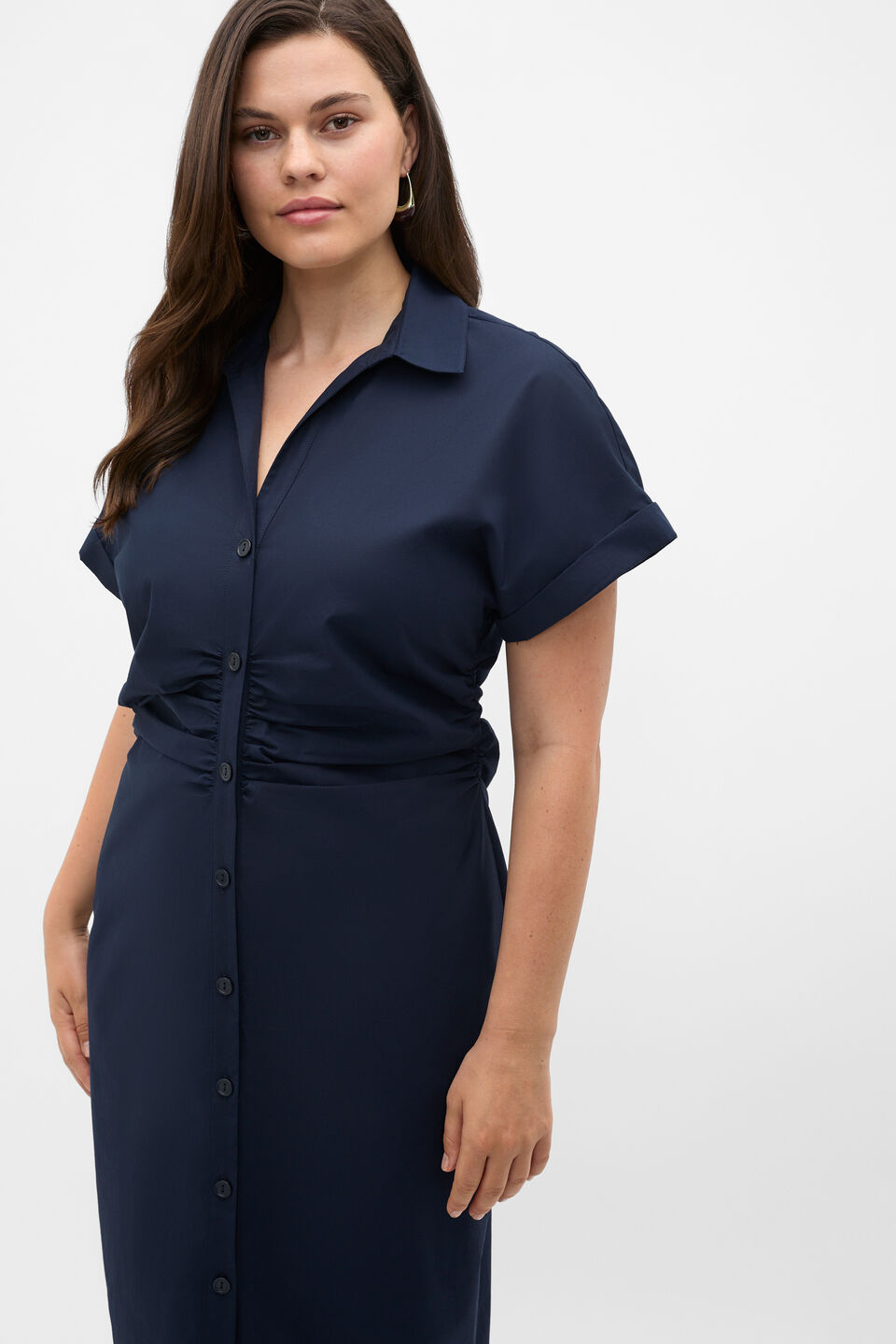 Poplin Ruched Shirt Dress  Twilight Blue