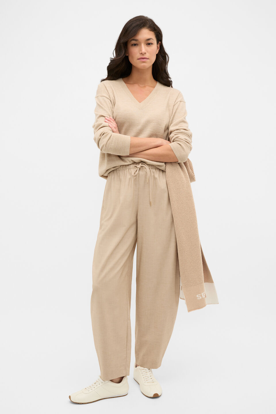 Australian Merino V Neck Knit  Sandstone Marle