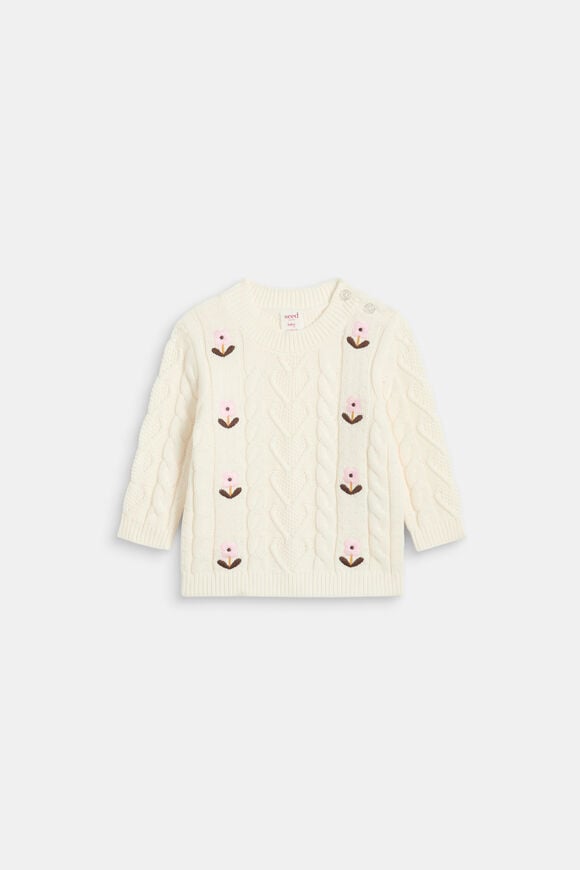 Floral Cable Knit Sweater  Classic Cream  hi-res